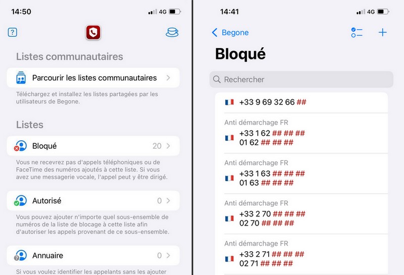 Capture d'écran de l'application begone sur iPhone