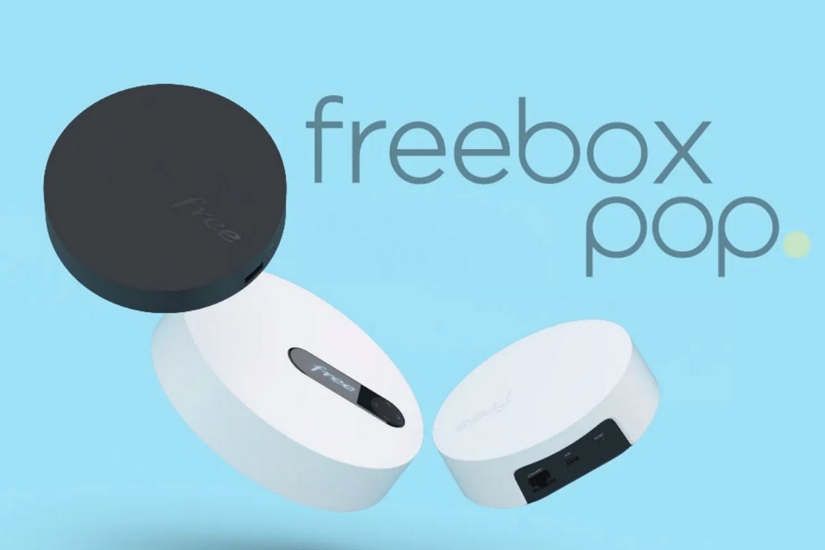 Les équipements de la Freebox Pop sur fond bleu