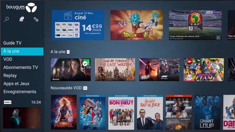 L'interface Google TV de la Bbox